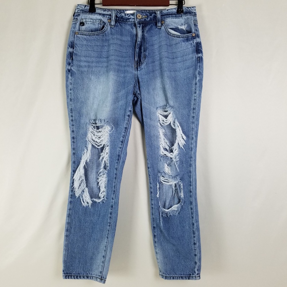 KanCan Womens High Rise Distressed‎ Mom Jeans Medium Wash Blue Size 9/28 KC7114M